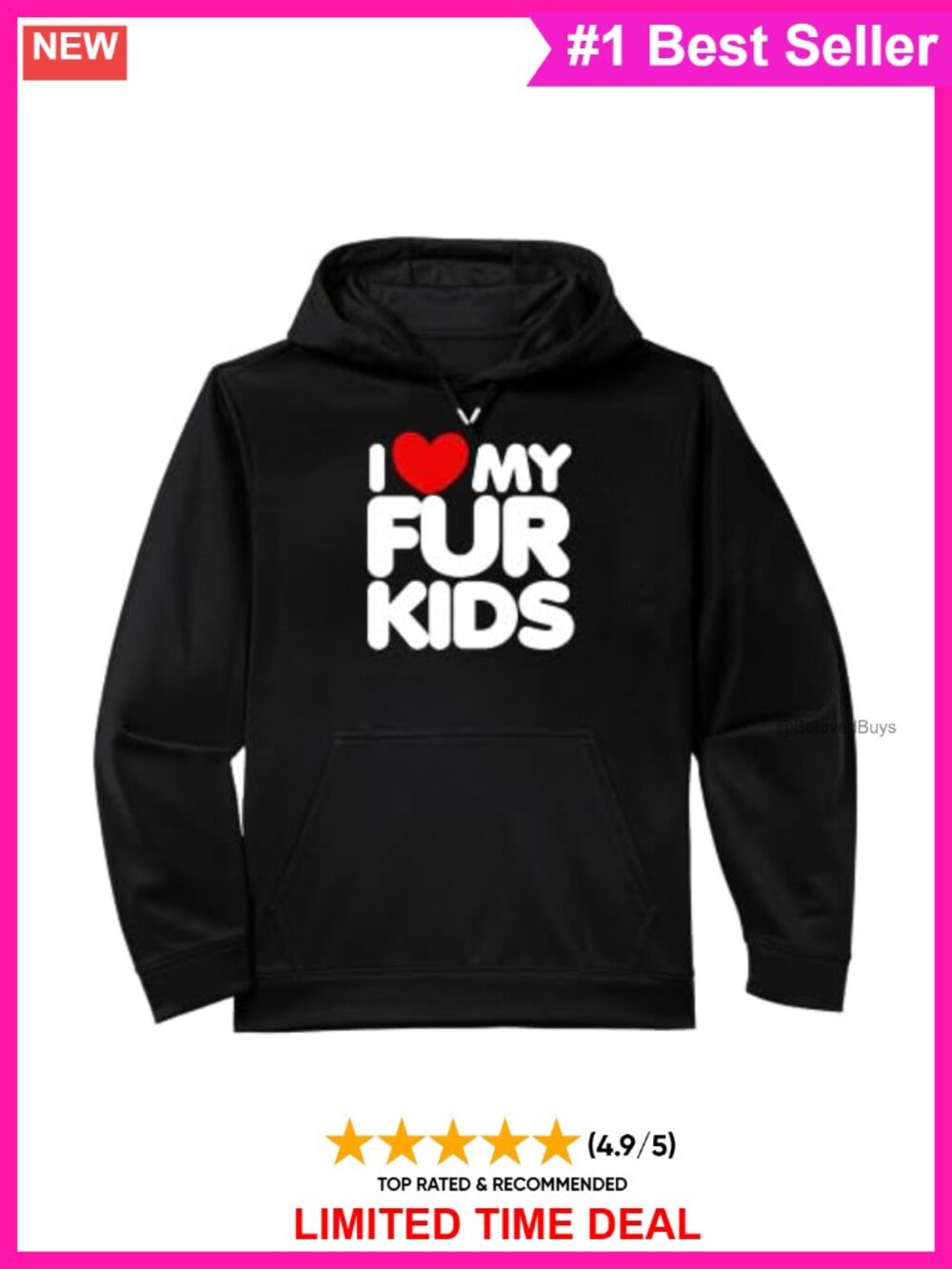 I Love My Fur Kids Performance Hoodie Classic Fit Polyester Kangaroo Pocket